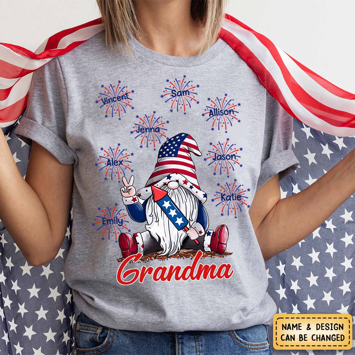 Grandma Firecracker Grandkids Independence Day Personalized Pure Cotton T-Shirt - Image 5