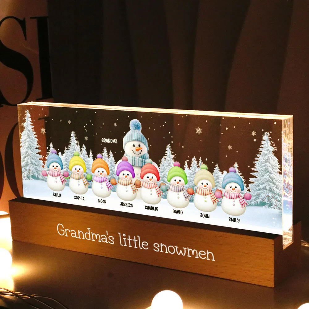 Grandma Grandkids Snowman Personalized Acrylic LED Night Light - Image 2