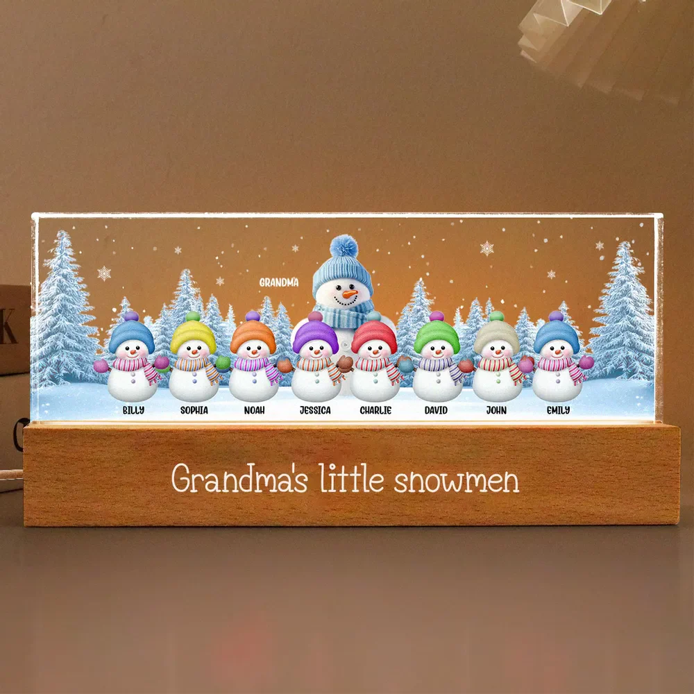 Grandma Grandkids Snowman Personalized Acrylic LED Night Light - Image 3