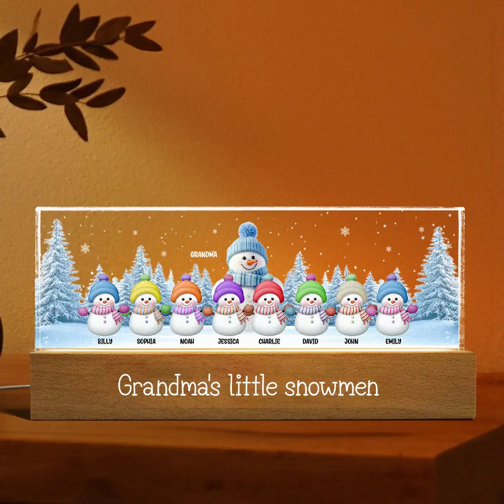 Grandma Grandkids Snowman Personalized Acrylic LED Night Light - Image 4