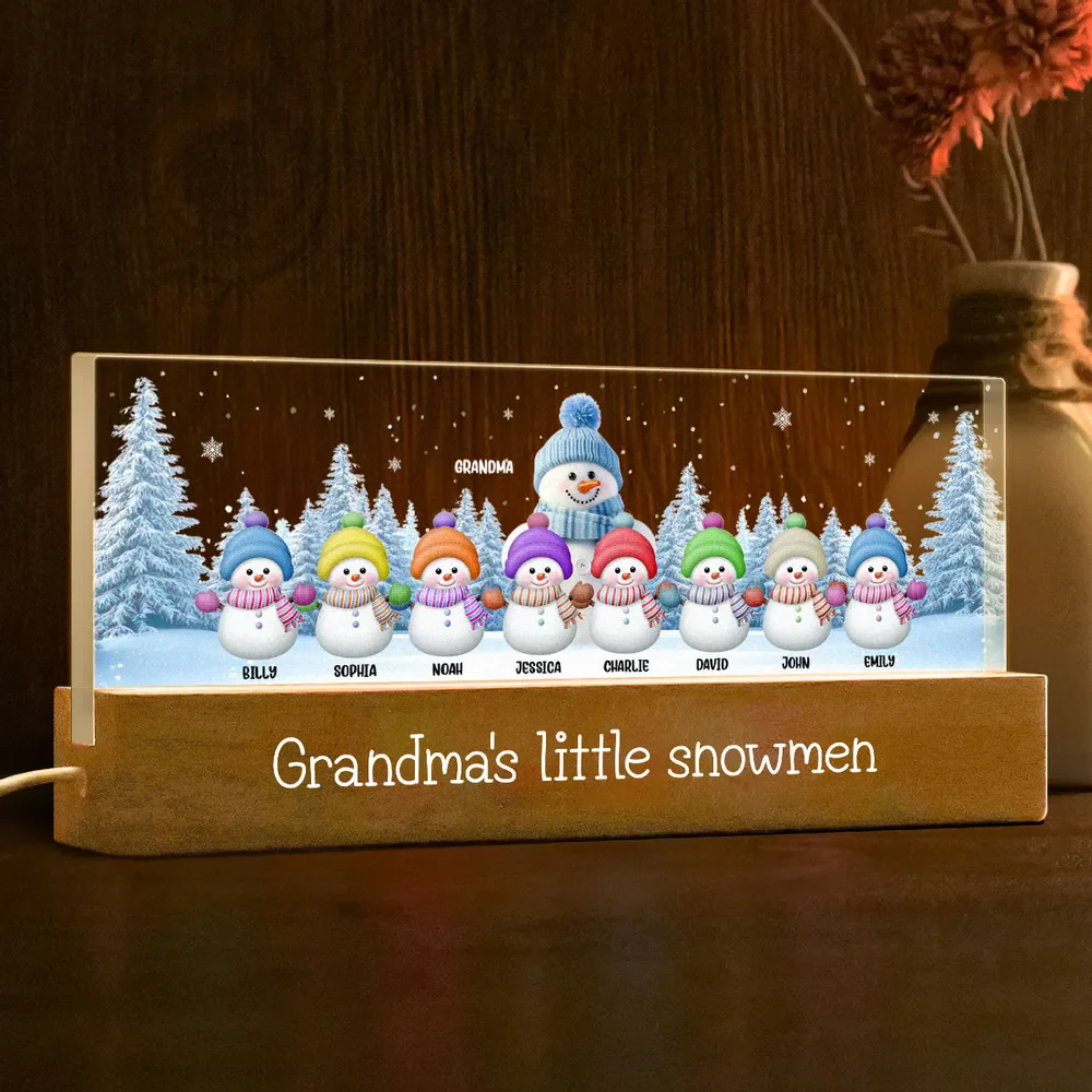 Grandma Grandkids Snowman Personalized Acrylic LED Night Light - Image 5