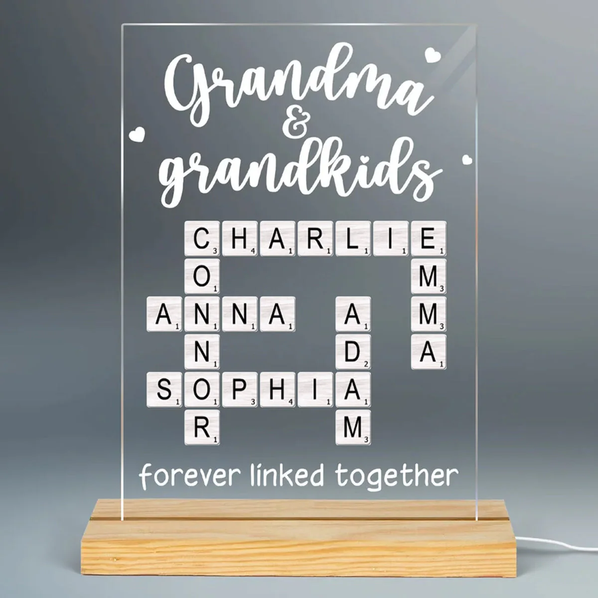 Grandma Grandpa & Grandkids Forever Linked Together Crossword Puzzle Personalized Acrylic Plaque With LED Night Light - Image 4