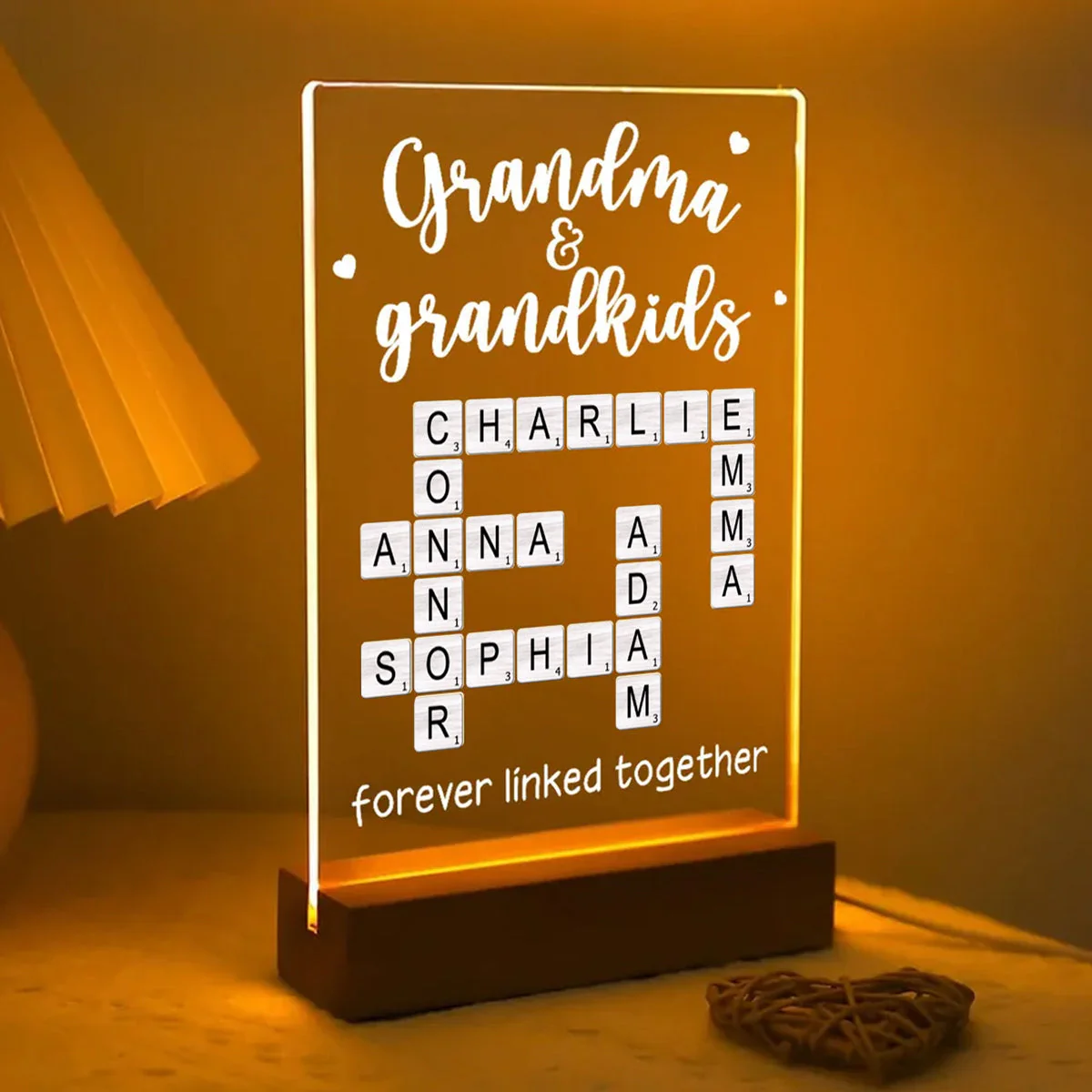Grandma Grandpa & Grandkids Forever Linked Together Crossword Puzzle Personalized Acrylic Plaque With LED Night Light - Image 5