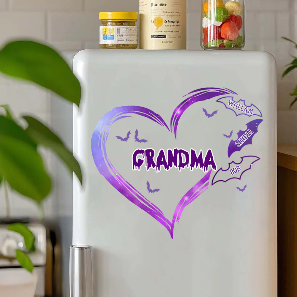 Grandma Halloween - Personalized Grandma Mom Heart Bat Decal - Image 4
