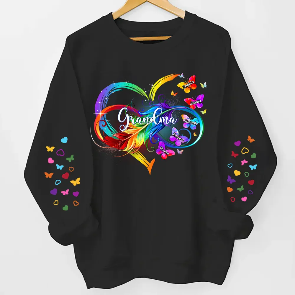 Grandma Mom Infinity Heart Butterflies Personalized Sleeve Printed Sweatshirt - Image 5