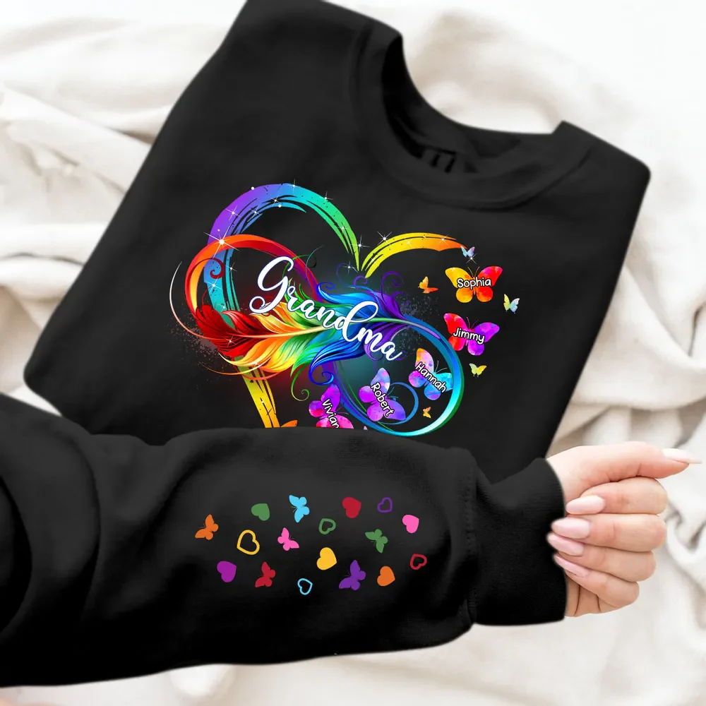 Grandma Mom Infinity Heart Butterflies Personalized Sleeve Printed Sweatshirt - Image 6