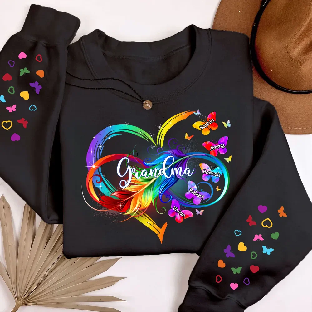 Grandma Mom Infinity Heart Butterflies Personalized Sleeve Printed Sweatshirt - Image 7