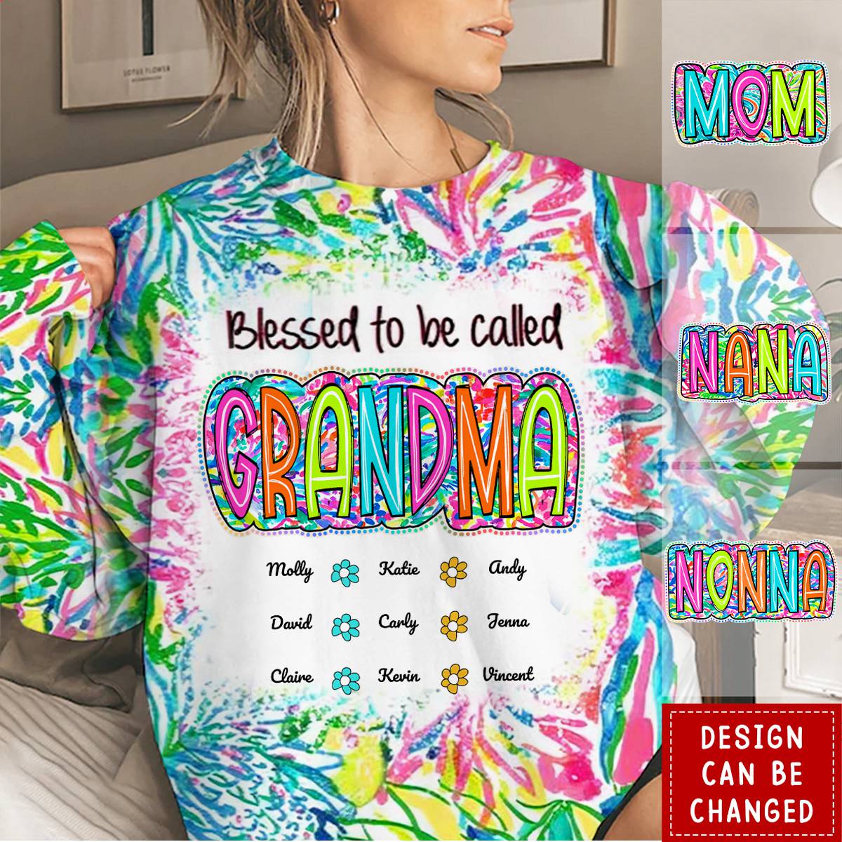 Grandma Nana Gigi Scribble Doodle Grandkids Personalized Sweatshirt - Image 3