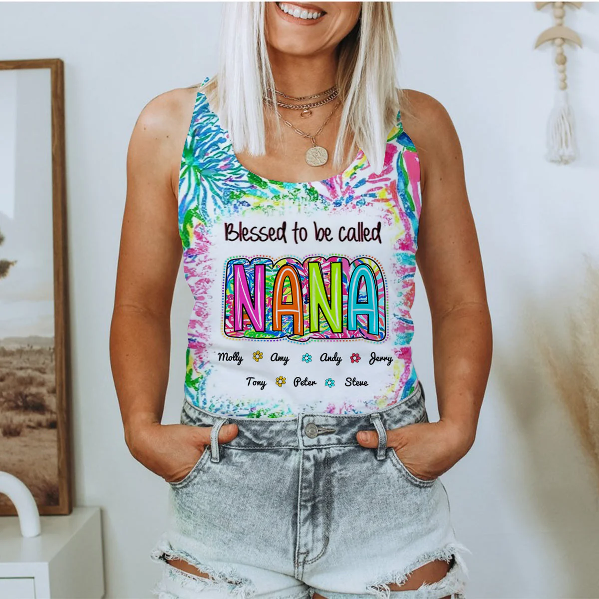 Grandma Nana Gigi Scribble Doodle Grandkids Personalized Tank Top - Image 5