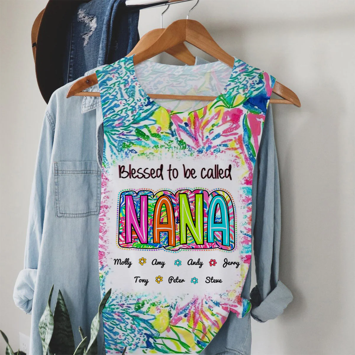 Grandma Nana Gigi Scribble Doodle Grandkids Personalized Tank Top - Image 6