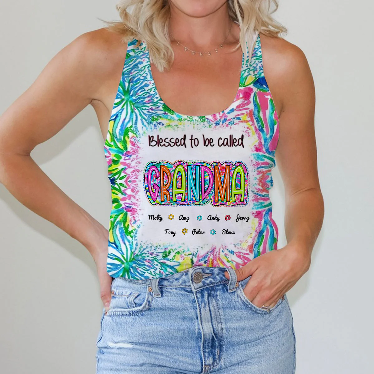 Grandma Nana Gigi Scribble Doodle Grandkids Personalized Tank Top - Image 7