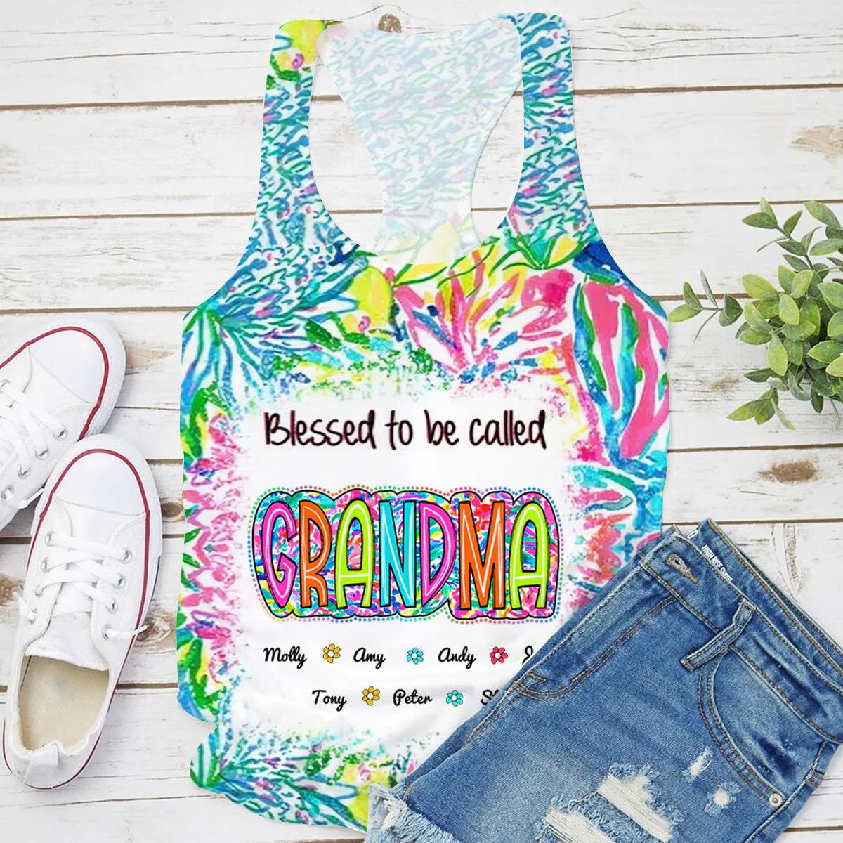 Grandma Nana Gigi Scribble Doodle Grandkids Personalized Tank Top - Image 8