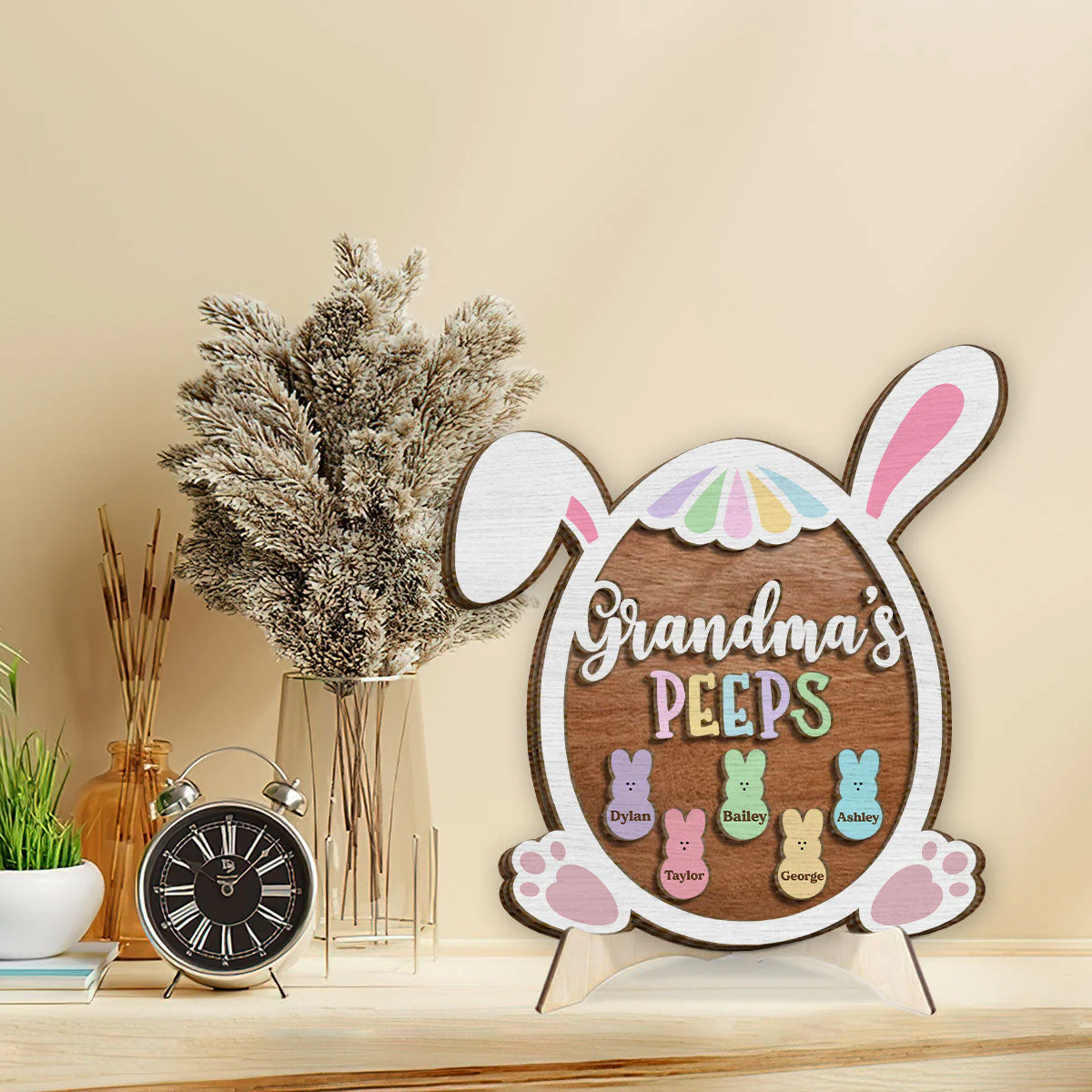 Grandma Nana Mimi Easter Bunnies - Personalized 2-Layer Wooden Plaque - Image 2