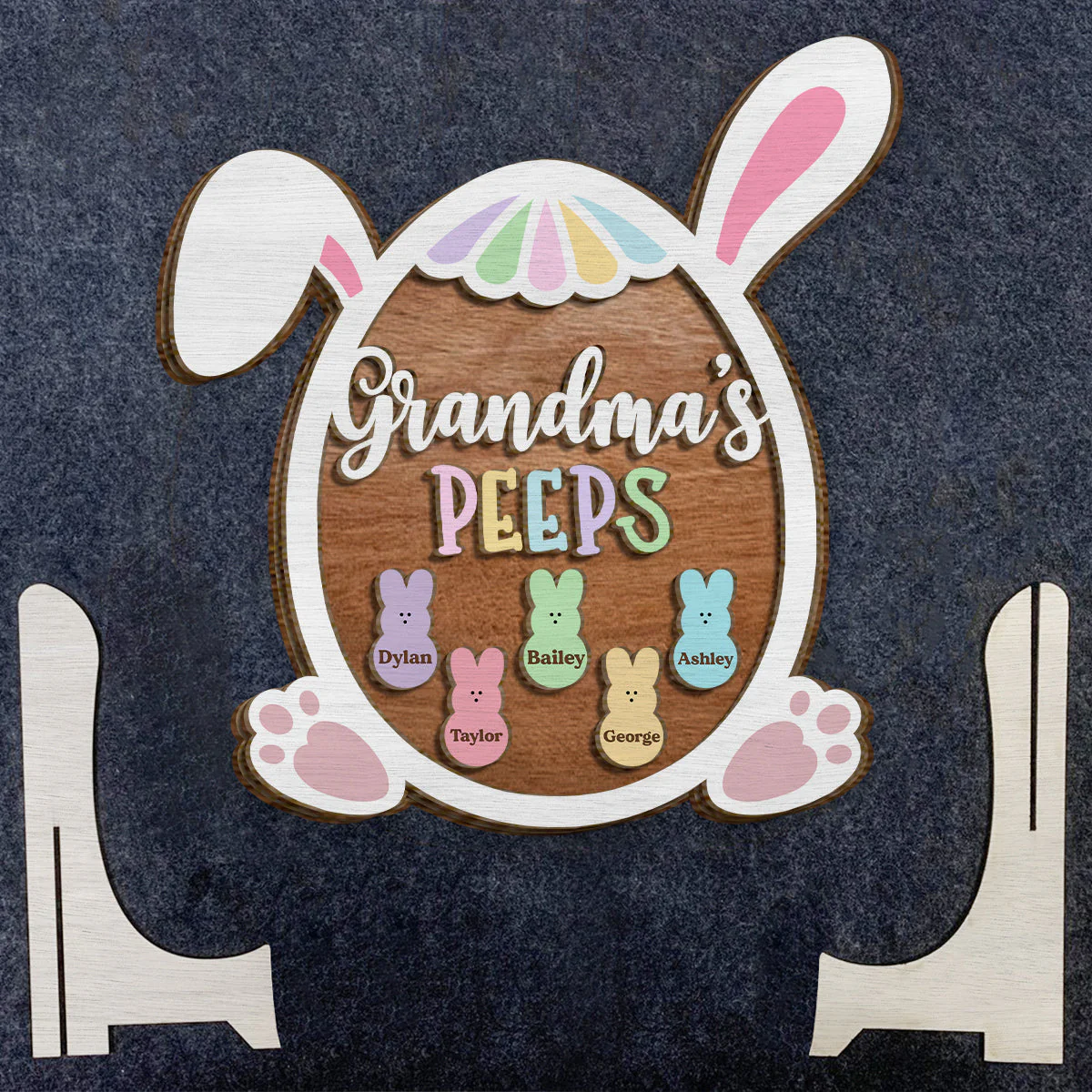 Grandma Nana Mimi Easter Bunnies - Personalized 2-Layer Wooden Plaque - Image 3