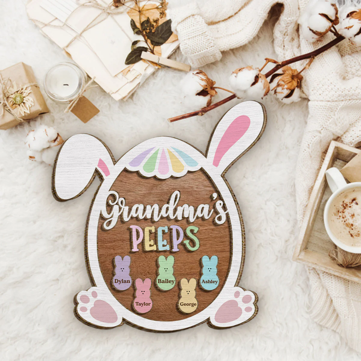 Grandma Nana Mimi Easter Bunnies - Personalized 2-Layer Wooden Plaque - Image 6
