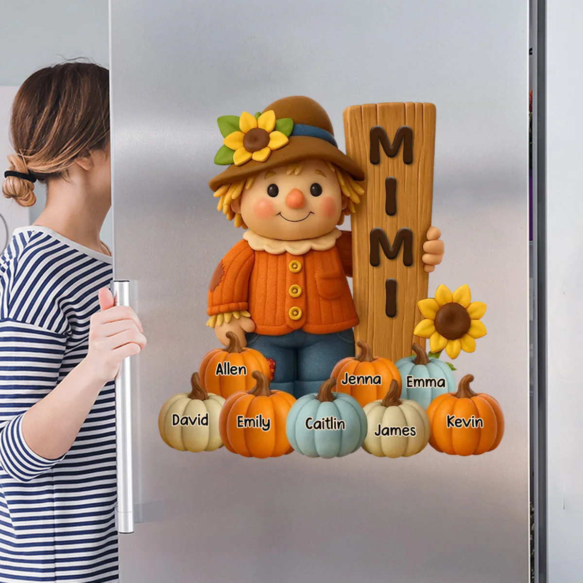 Grandma Scarecrow Standing Grandkids Pumpkins Personalized Decal - Image 2