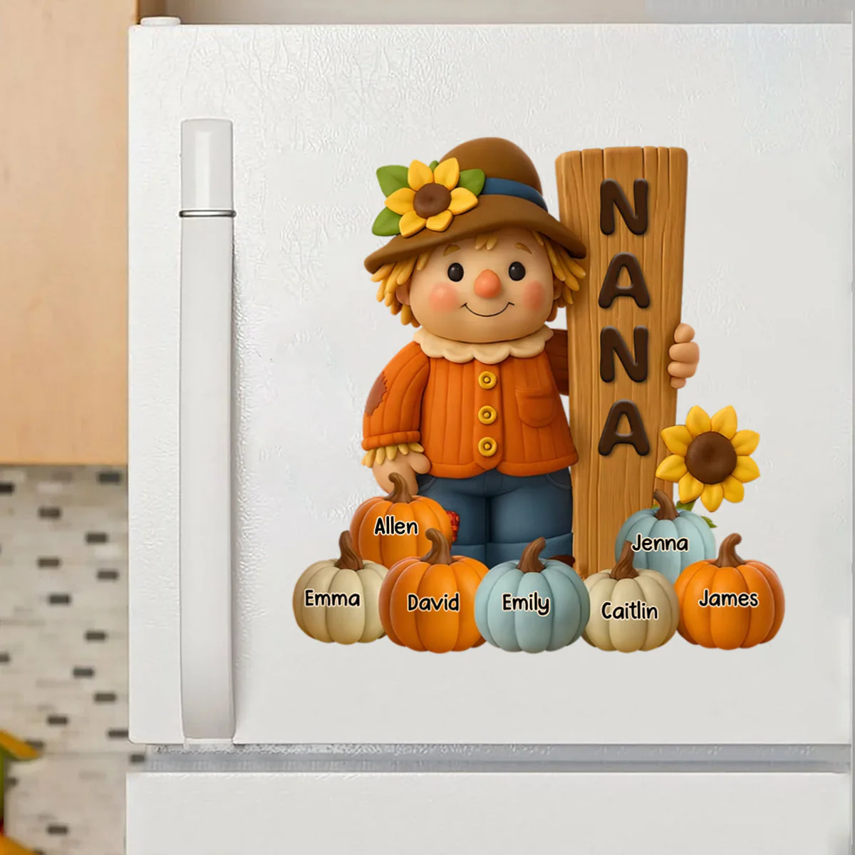 Grandma Scarecrow Standing Grandkids Pumpkins Personalized Decal - Image 3