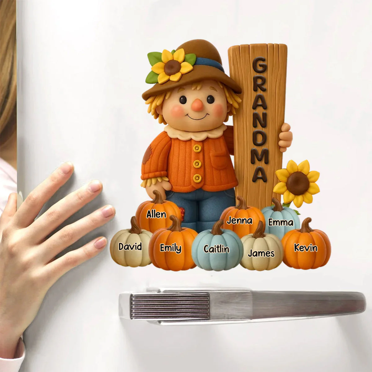 Grandma Scarecrow Standing Grandkids Pumpkins Personalized Decal - Image 4