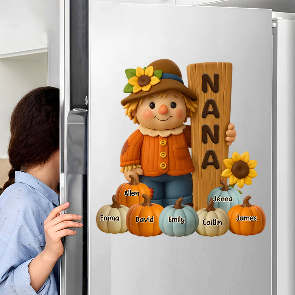 Grandma Scarecrow Standing Grandkids Pumpkins Personalized Decal - Image 5