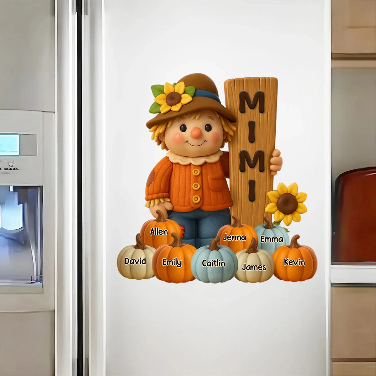 Grandma Scarecrow Standing Grandkids Pumpkins Personalized Decal - Image 6