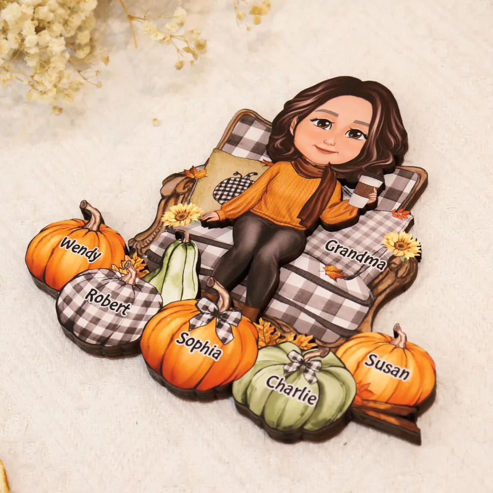 Grandma Sitting On Chair Pumpkins Personalized 2-Layer Wooden Plaque, Fall Season Decor - Image 4