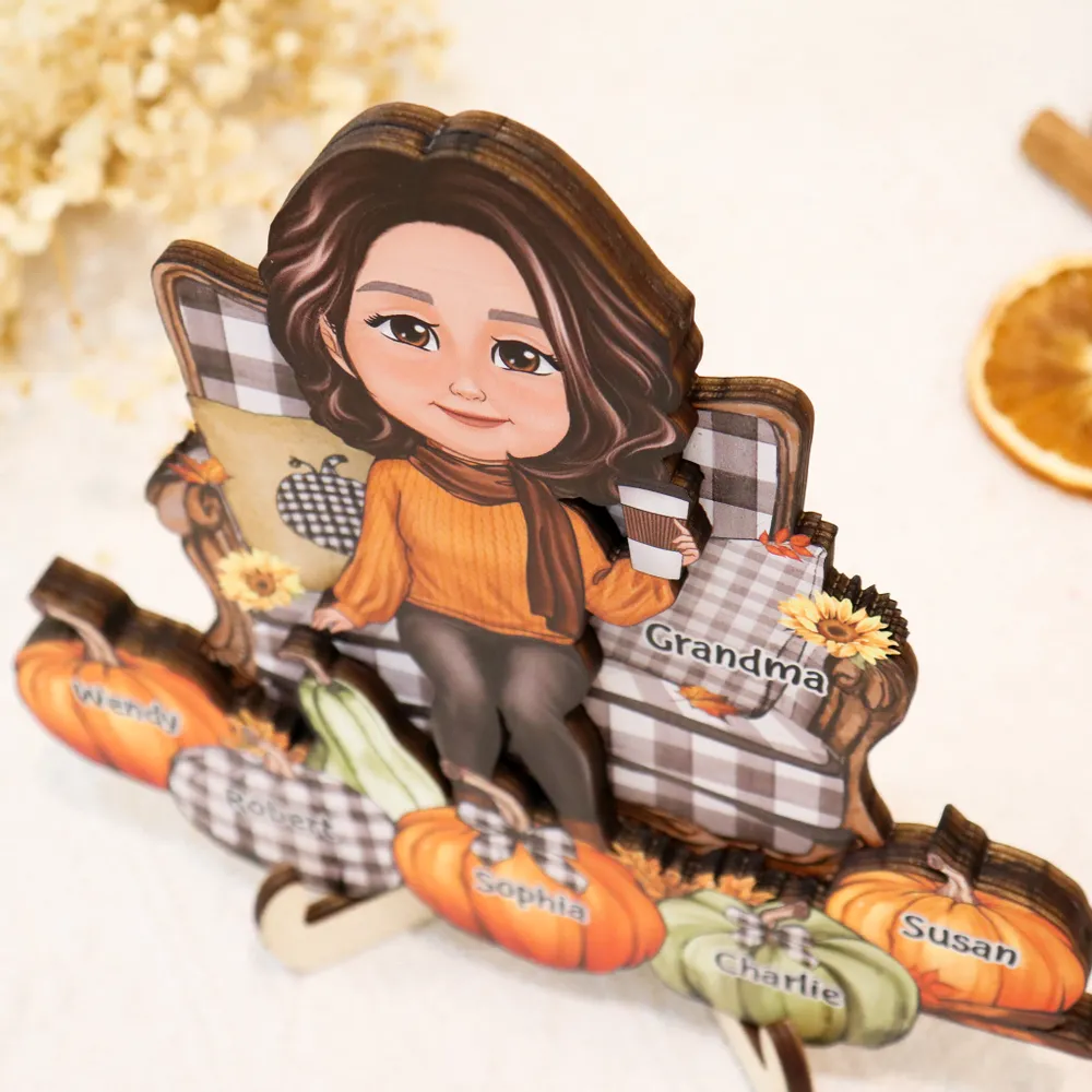 Grandma Sitting On Chair Pumpkins Personalized 2-Layer Wooden Plaque, Fall Season Decor - Image 5