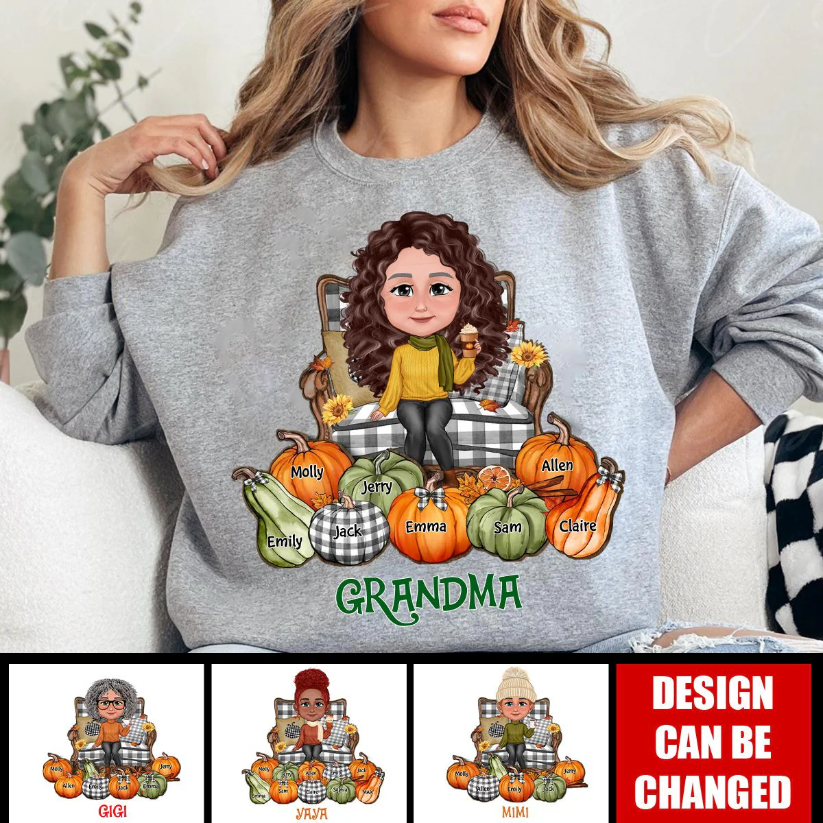 Grandma Sitting On Chair Pumpkins Personalized Sweatshirt - Image 2