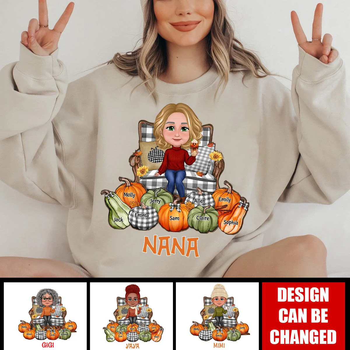 Grandma Sitting On Chair Pumpkins Personalized Sweatshirt - Image 3