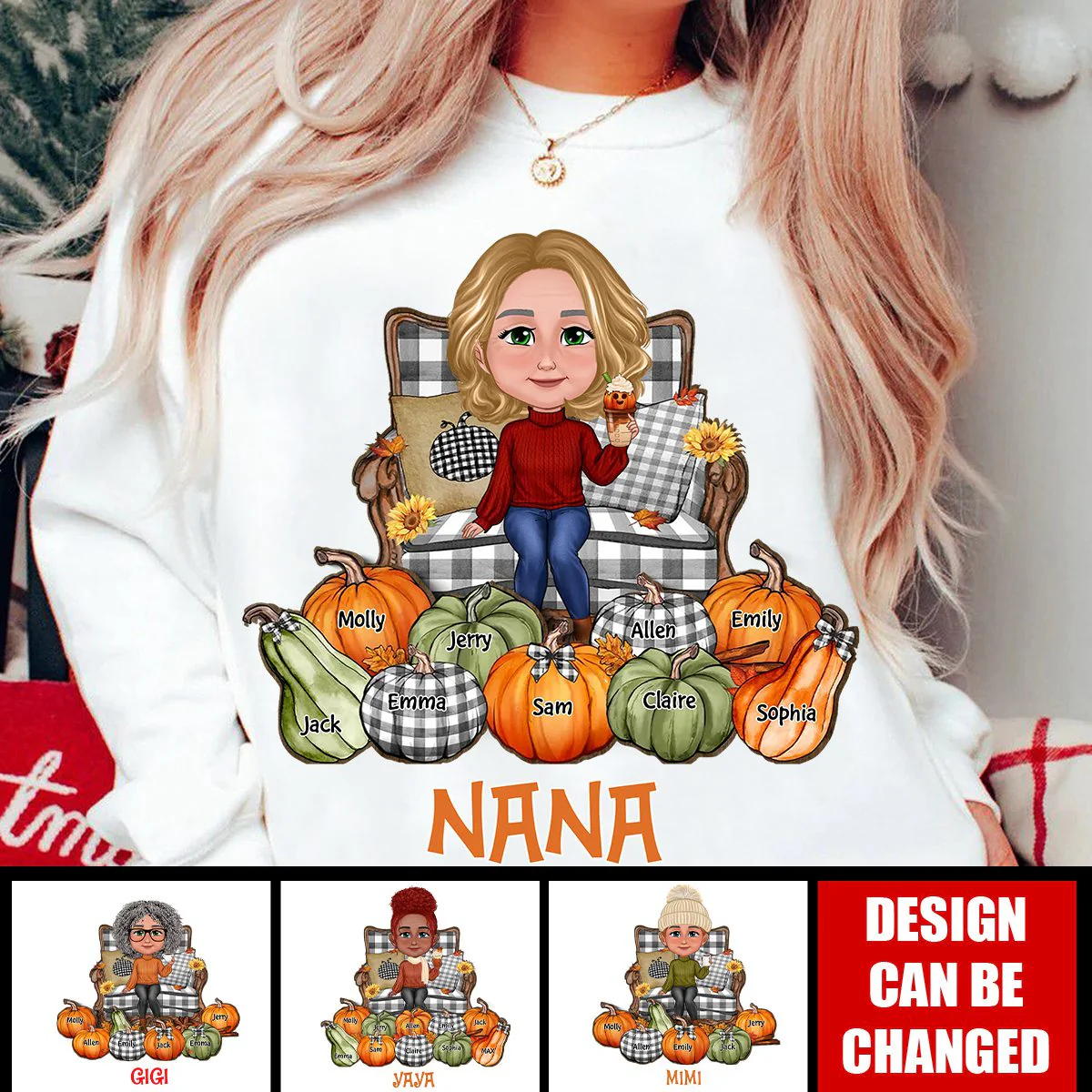Grandma Sitting On Chair Pumpkins Personalized Sweatshirt - Image 4