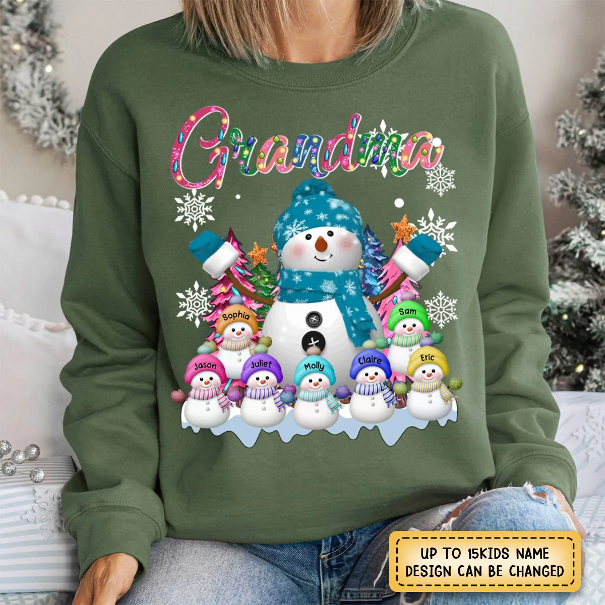Grandma Snowman & Kid Christmas Tree Personalized Sweatshirt - Image 2