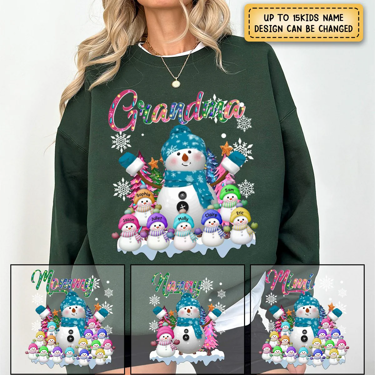 Grandma Snowman & Kid Christmas Tree Personalized Sweatshirt - Image 3