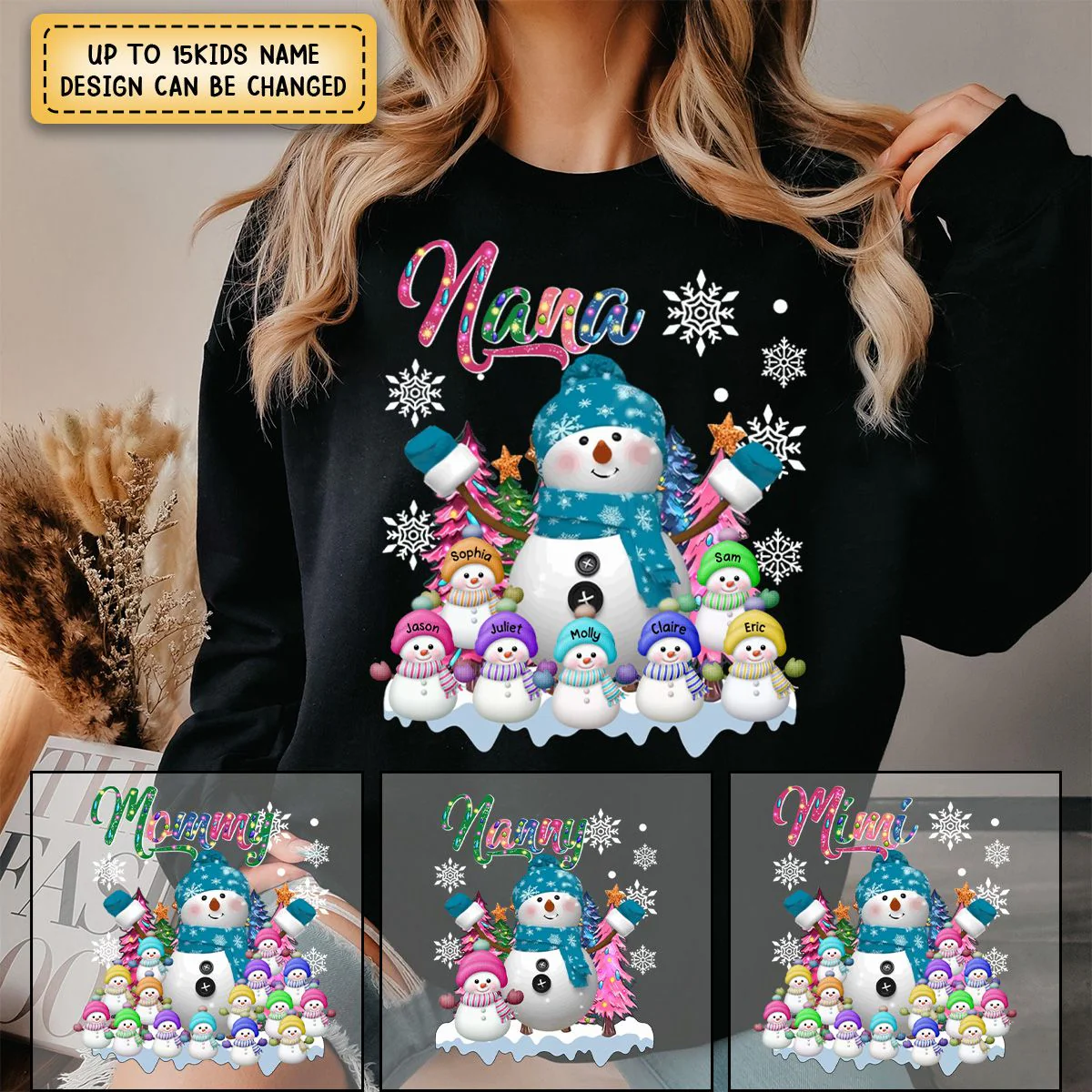 Grandma Snowman & Kid Christmas Tree Personalized Sweatshirt - Image 4
