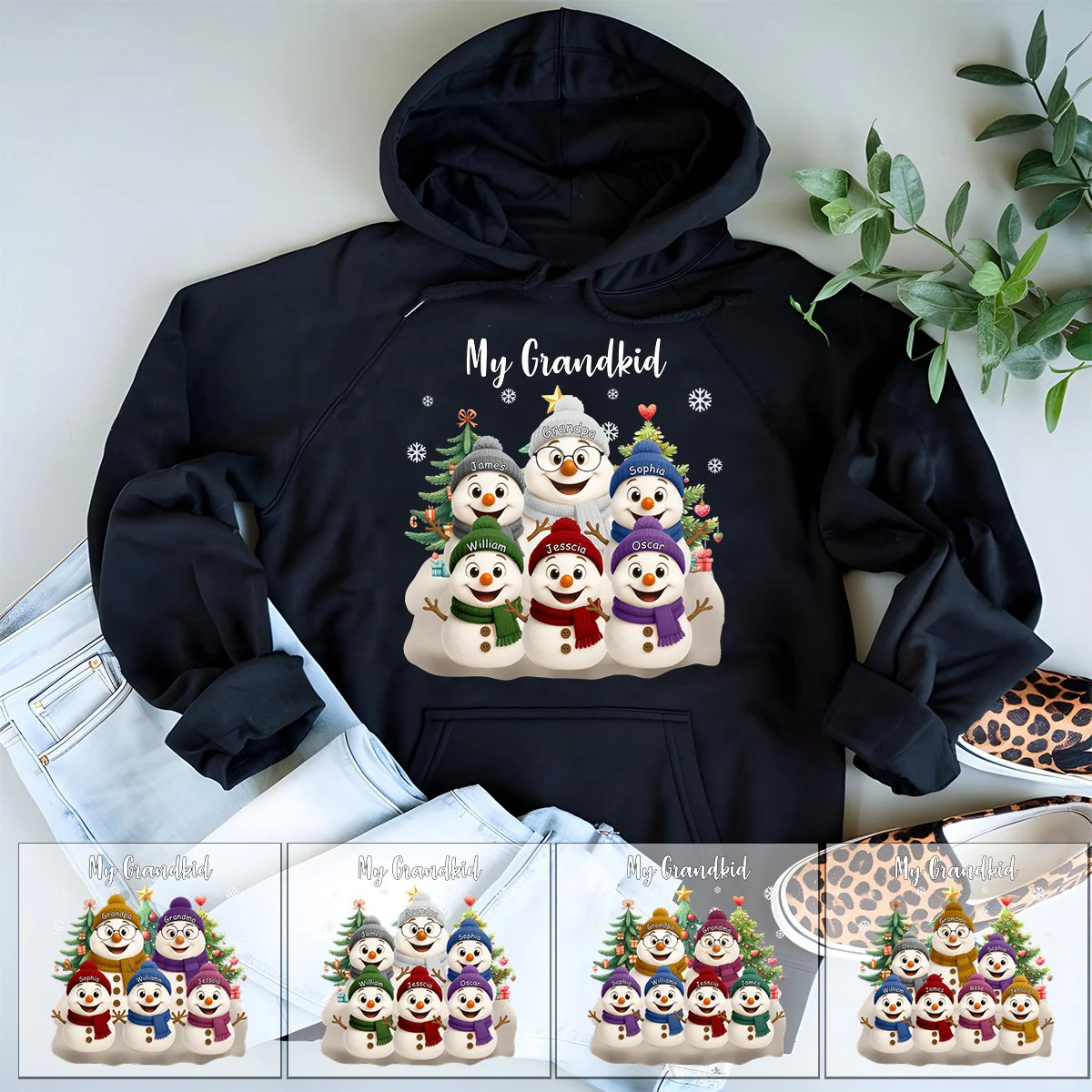 Grandma Snowman With Grandkids Lovely - Personalized Pure Cotton Hoodie - Image 3
