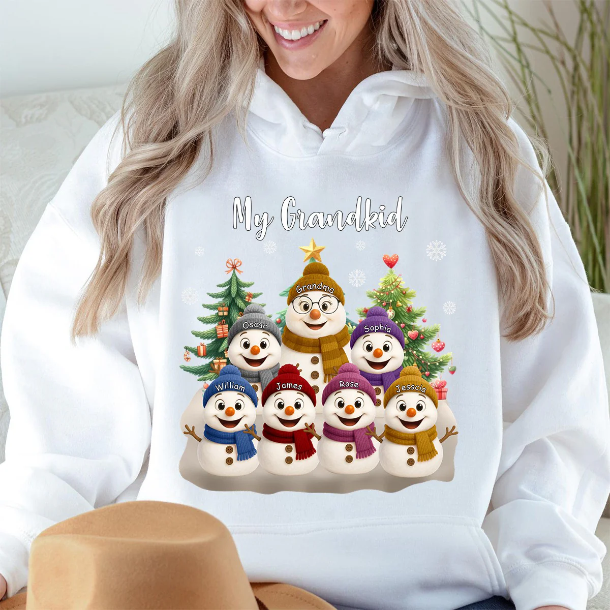 Grandma Snowman With Grandkids Lovely - Personalized Pure Cotton Hoodie - Image 4