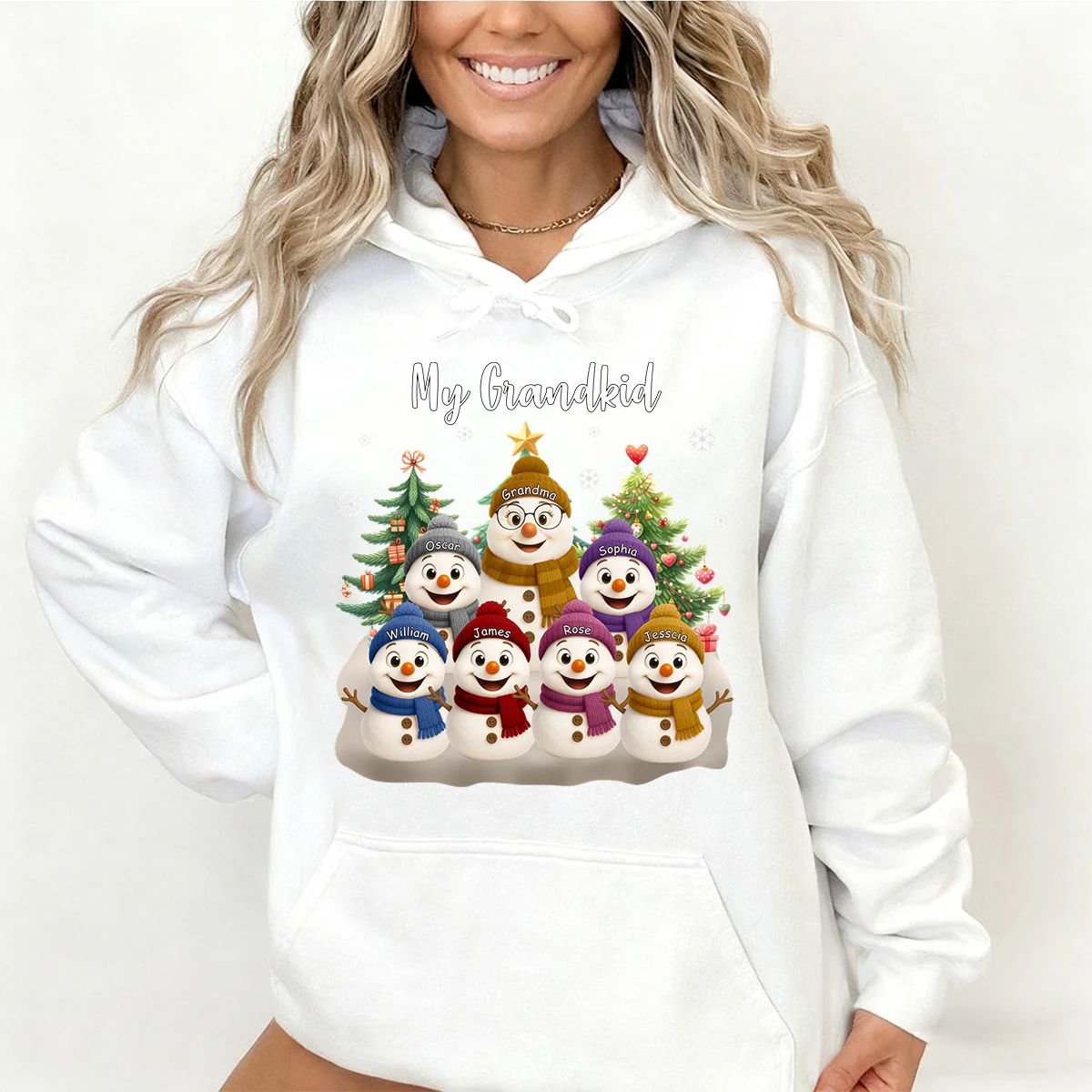 Grandma Snowman With Grandkids Lovely - Personalized Pure Cotton Hoodie - Image 6