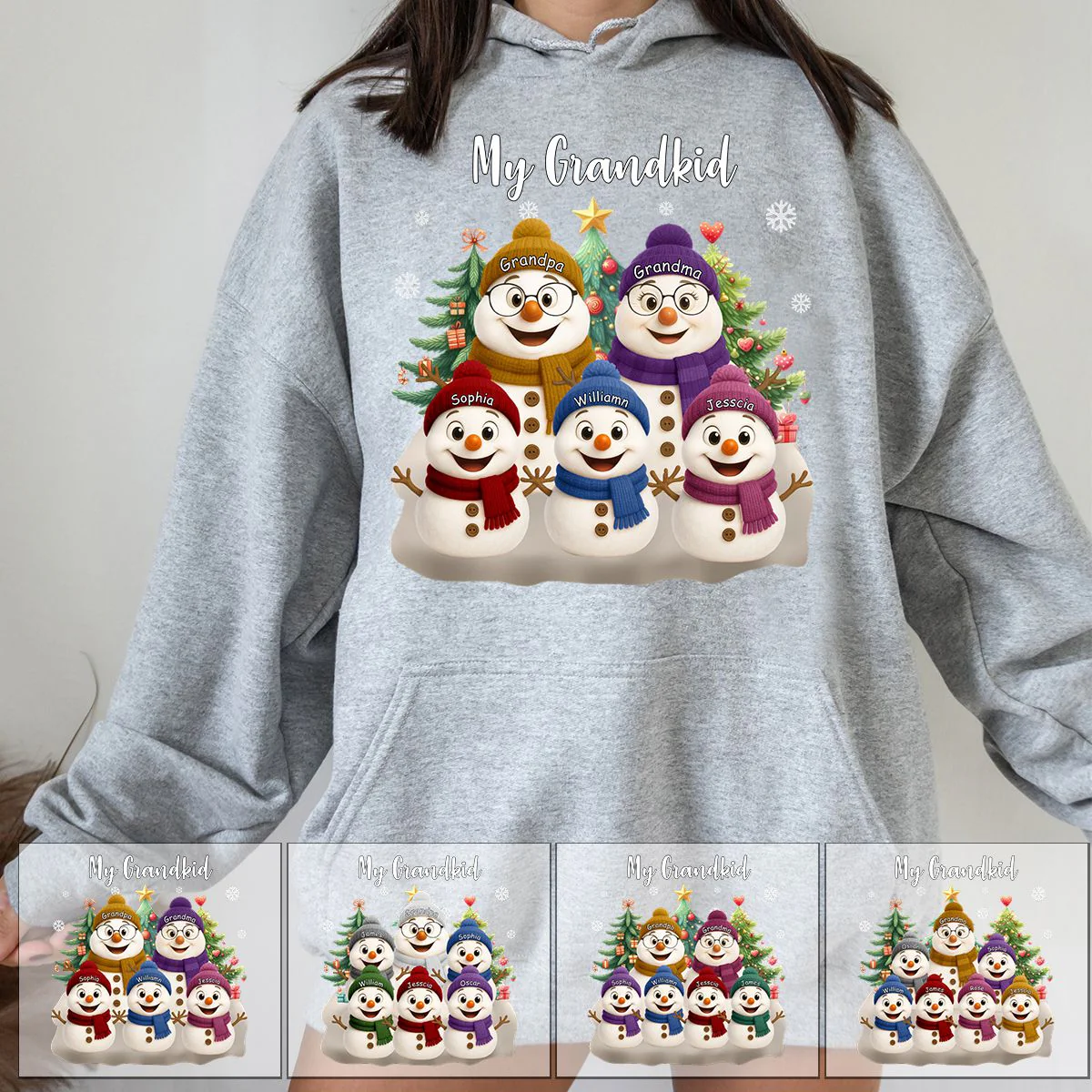 Grandma Snowman With Grandkids Lovely - Personalized Pure Cotton Hoodie - Image 7