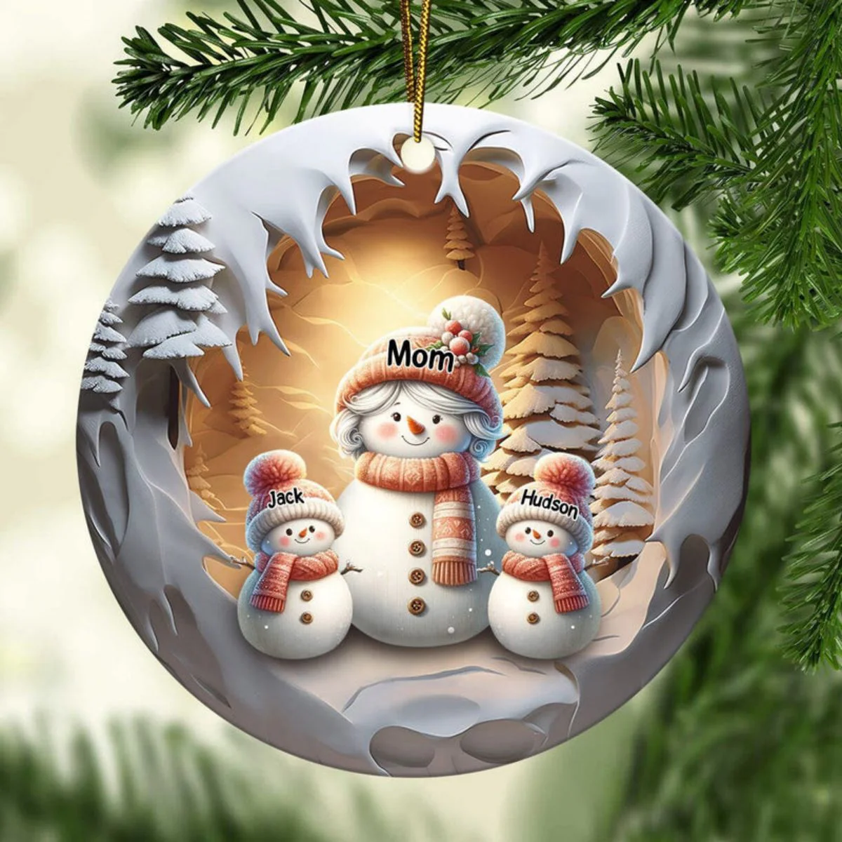 Grandma Snowman With Little Snowman Kids Personalized Ceramic Ornament - Image 2