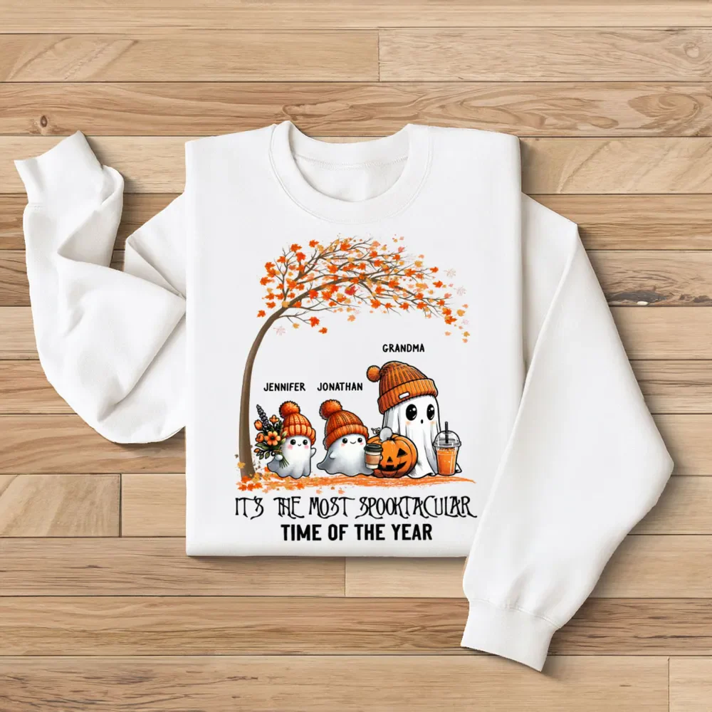 Grandma Spooky Ghost Personalized Sweatshirt, Fall Halloween Sweatshirt - Image 4