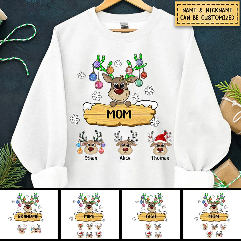 Grandma With Cute Little Reindeer Kids Christmas Personalized Sweatshirt - Image 2