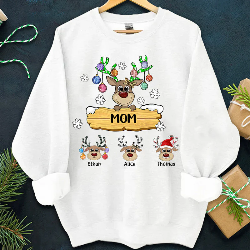 Grandma With Cute Little Reindeer Kids Christmas Personalized Sweatshirt - Image 3