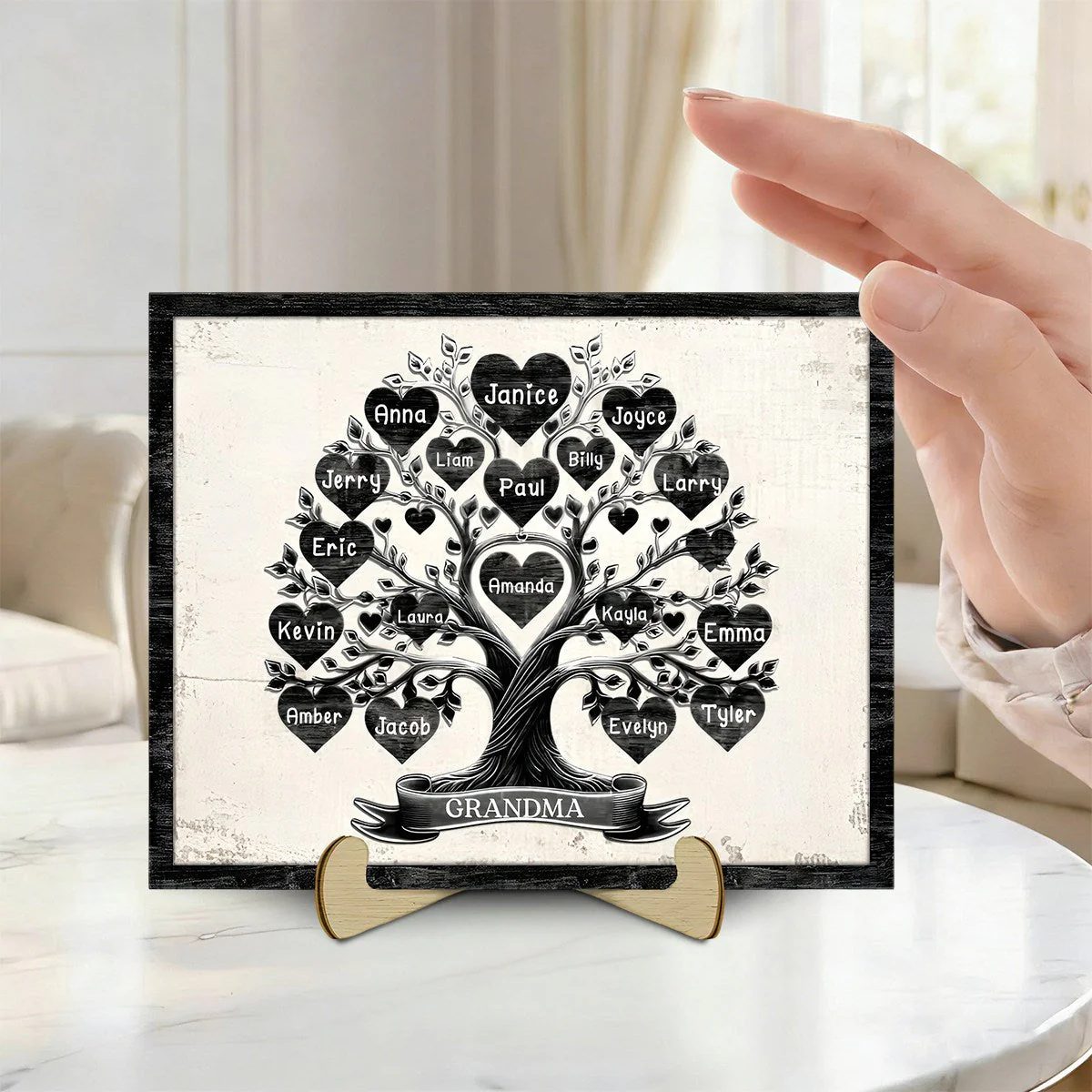 Grandma With Grandkids Tree Name - Personalized Wood Plaque - Gift For Parents Grandparents, Families, Children Grandchildren - Image 3