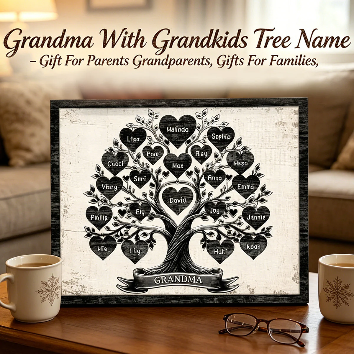 Grandma With Grandkids Tree Name - Personalized Wood Plaque - Gift For Parents Grandparents, Families, Children Grandchildren - Image 5