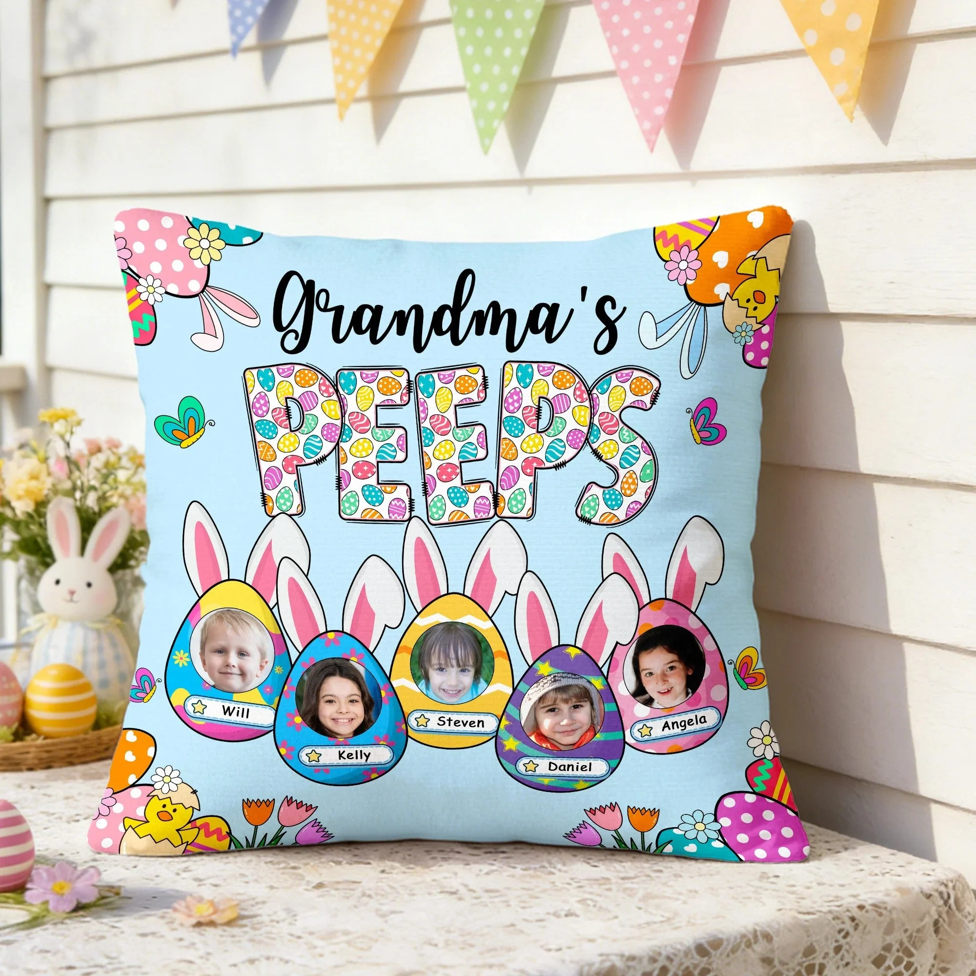 Grandma's Bunnies Ears Easter Eggs Photo Soft Throw Pillow Cover with Name - Personalized Pillow - Image 5