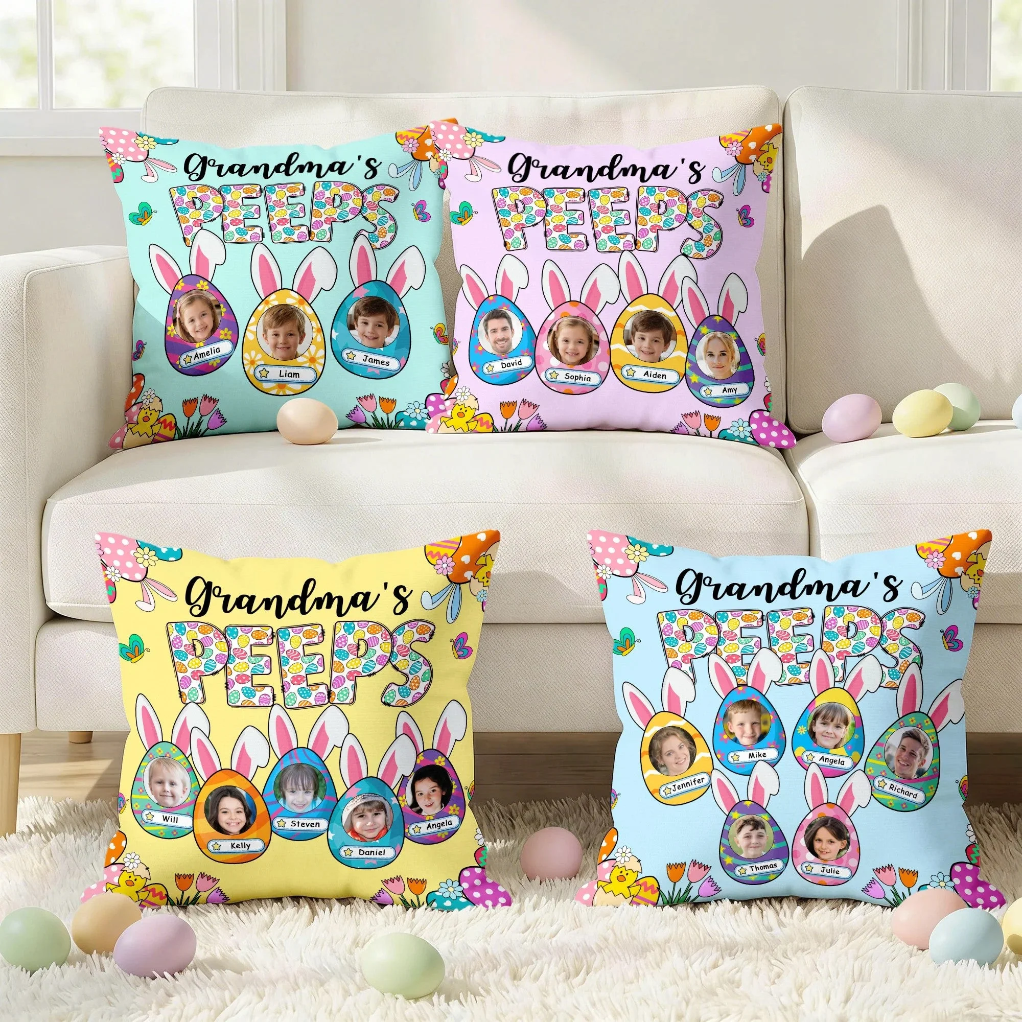 Grandma's Bunnies Ears Easter Eggs Photo Soft Throw Pillow Cover with Name - Personalized Pillow - Image 6