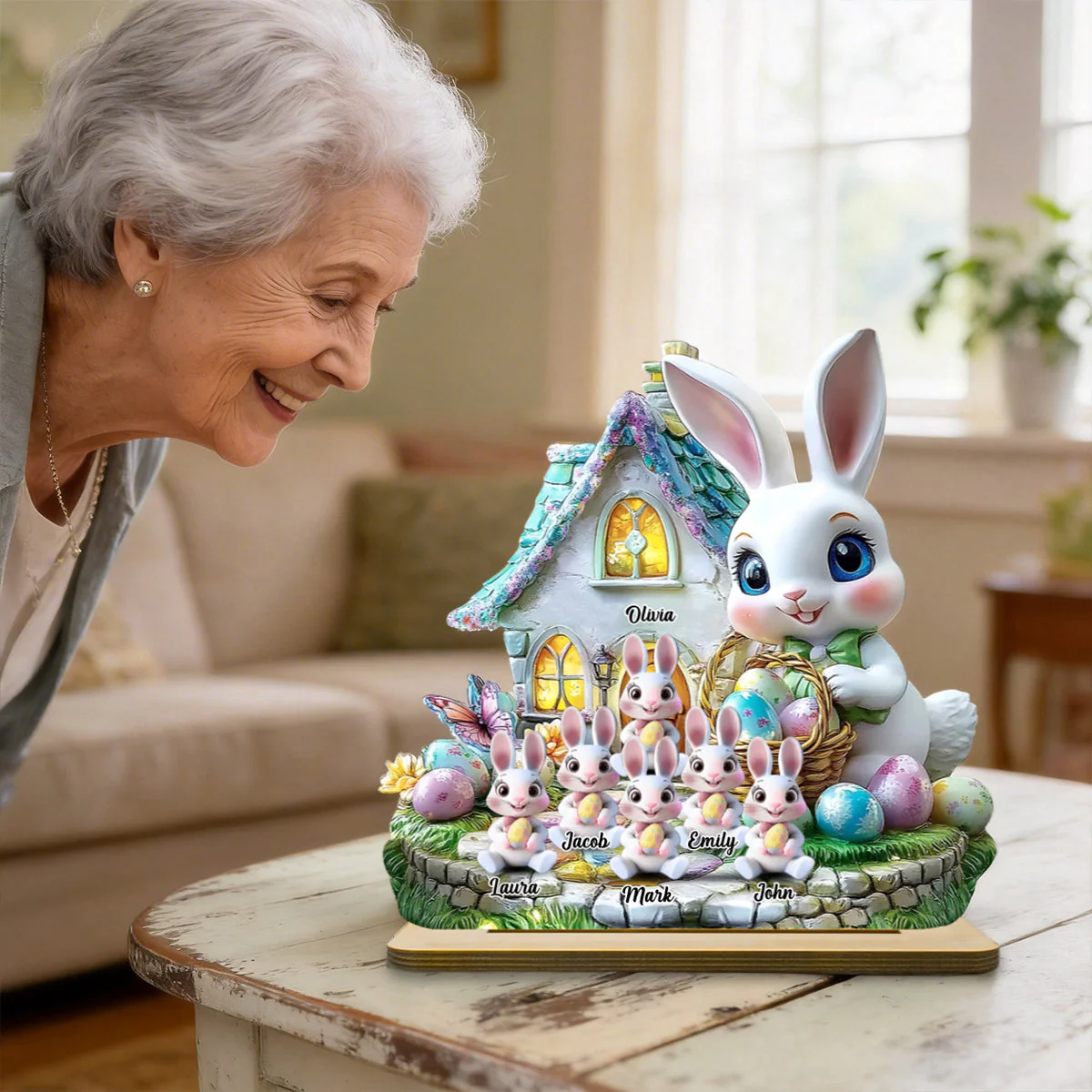 Grandma's Bunnies - Personalized Grandma Custom Shaped Wooden Plaque - Image 3