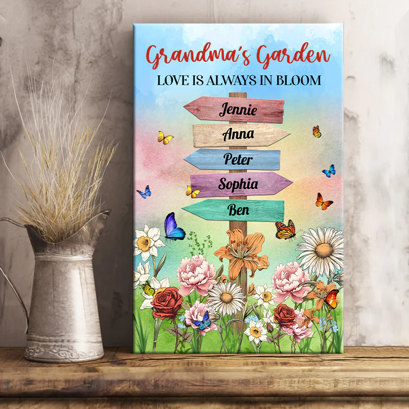 Grandma's Garden Birth Month Flowers Names - Personalized Customized Canvas - Gift For Family - Image 2