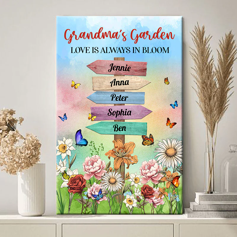 Grandma's Garden Birth Month Flowers Names - Personalized Customized Canvas - Gift For Family - Image 3