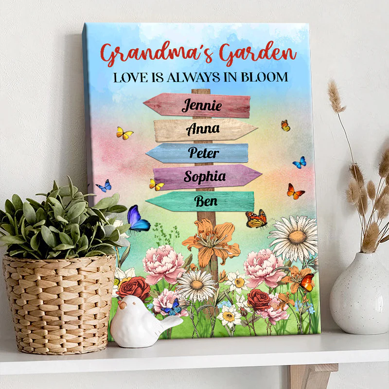 Grandma's Garden Birth Month Flowers Names - Personalized Customized Canvas - Gift For Family - Image 4