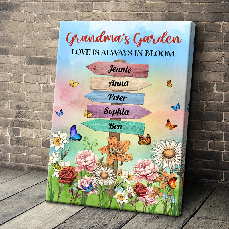 Grandma's Garden Birth Month Flowers Names - Personalized Customized Canvas - Gift For Family - Image 5