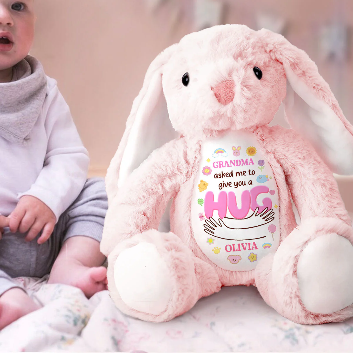 Grandma's Hug - Personalized Custom Easter Bunny Plush Gift For Family Members - Image 3